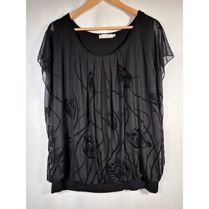 Velvet Burnout Top Womens XXL Whimsigoth Dark Floral Sheer Overlay Fairy Grunge